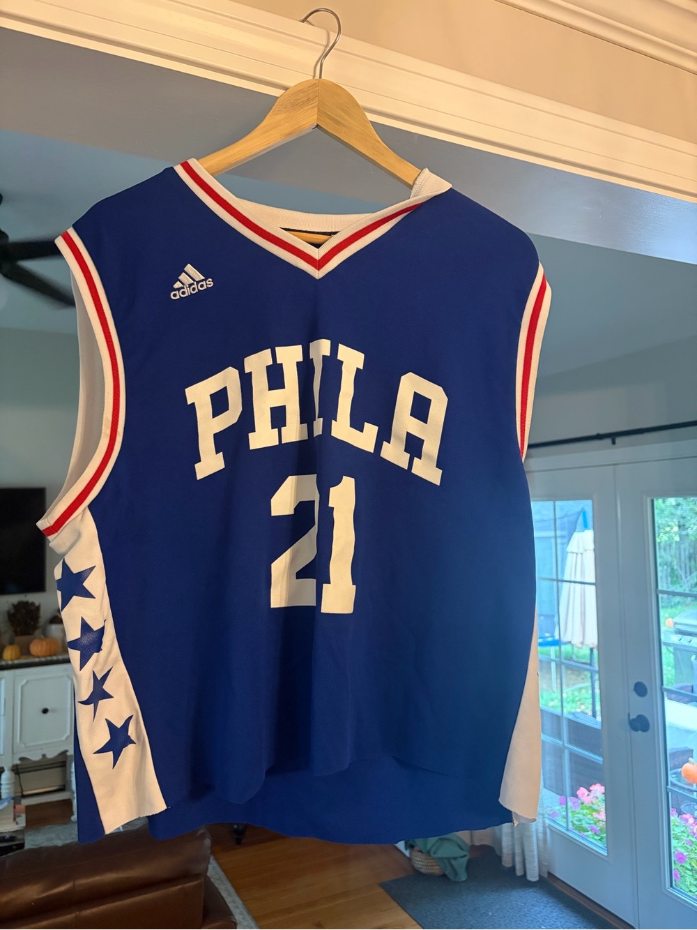 NBA Royal Blue PHILA #21 Basketball Jersey by Adidas nice read all!!